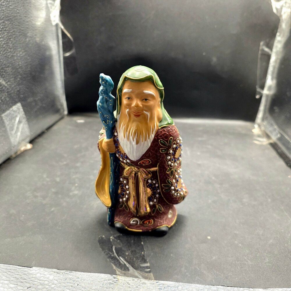 Vintage 6” Japanese Kutani Jurojin Porcelain Lucky God Figurine